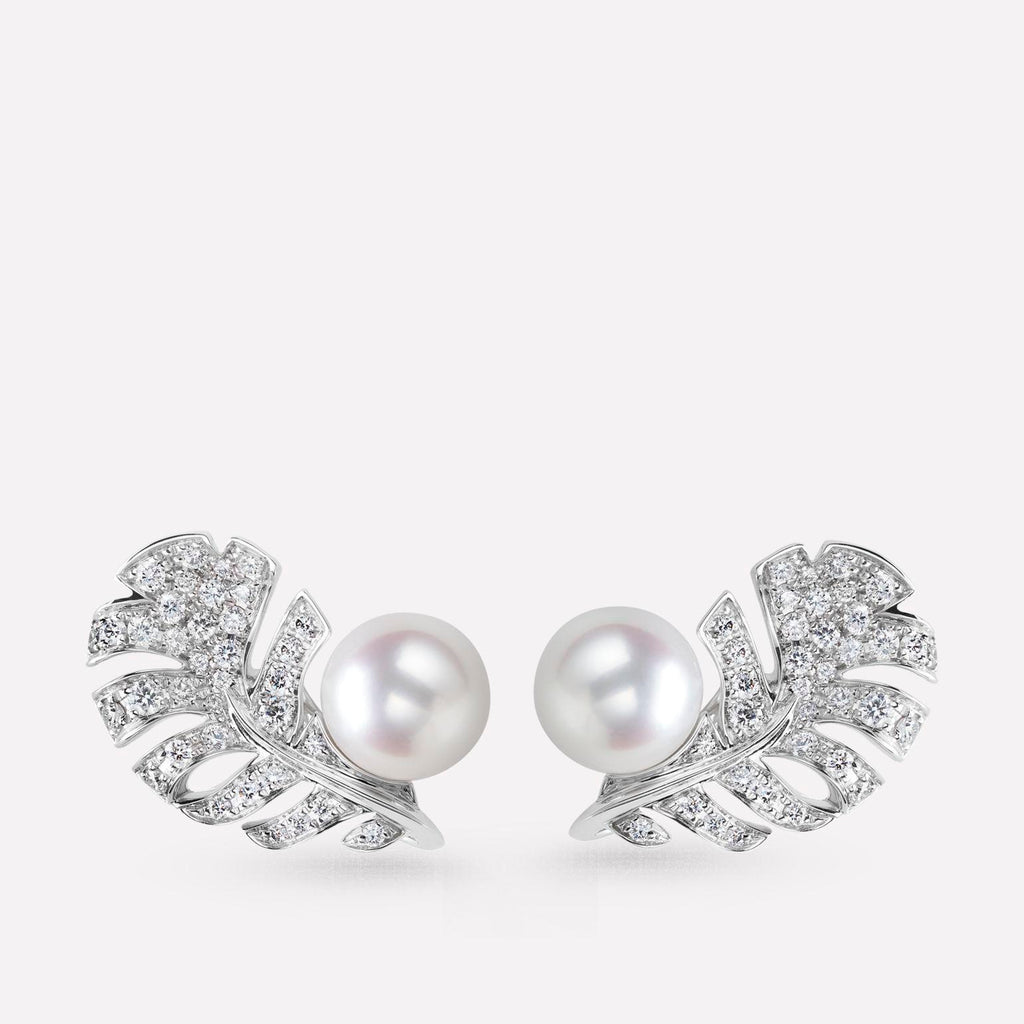 Chanel Plume De Earrings Silver Diamond Pearl