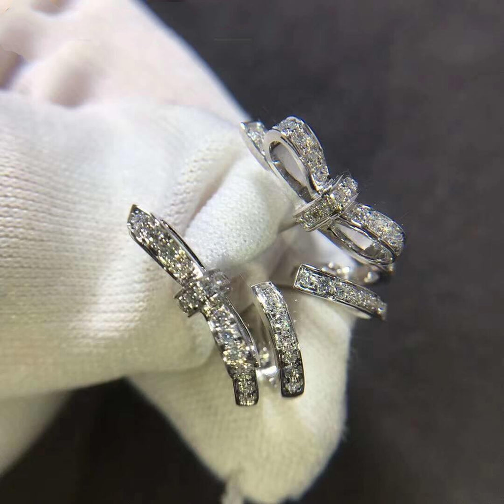 Chanel Ruban Silver Earrings Diamond