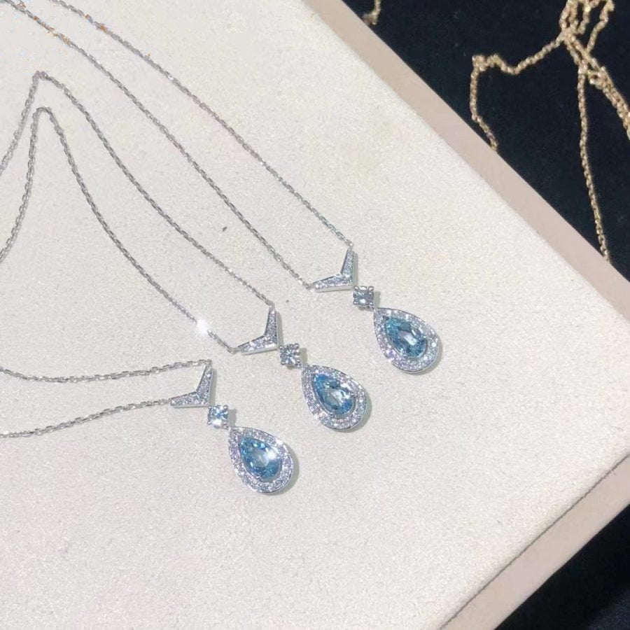 CHAUMET JOSEPHINE TURQUOISE LIGHT SILVER DIAMOND NECKLACE