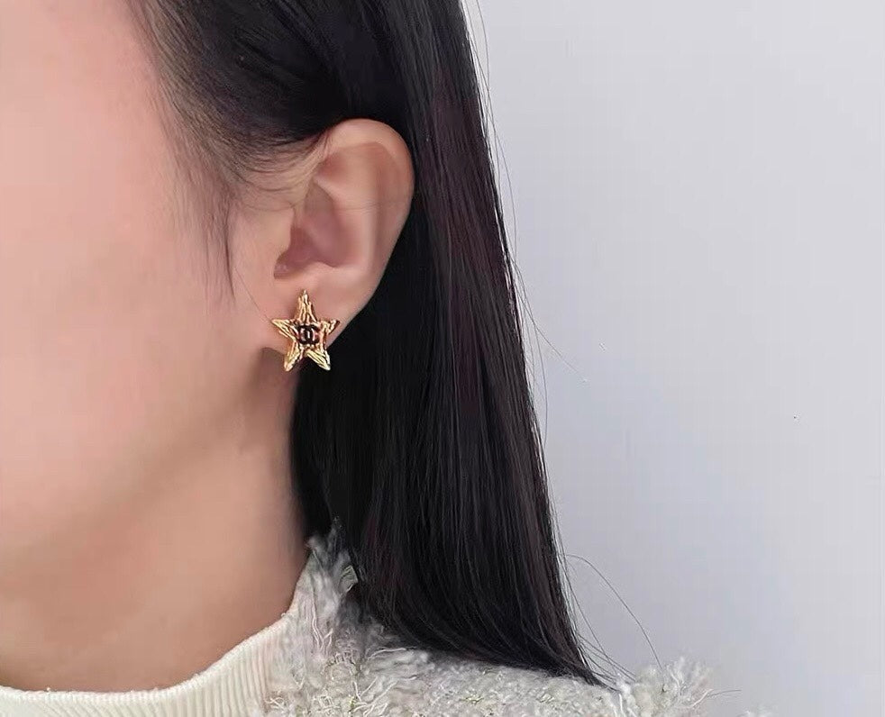Chanel Star Black Enamel Stud Earrings