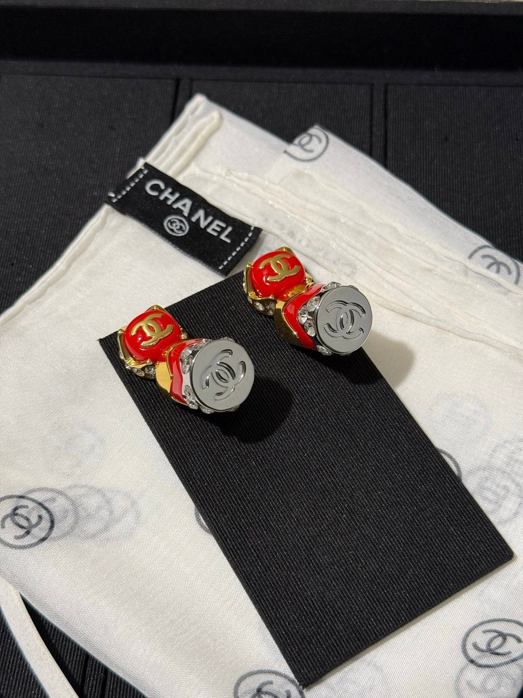Chanel 2026 Enamel Button Double C Earrings