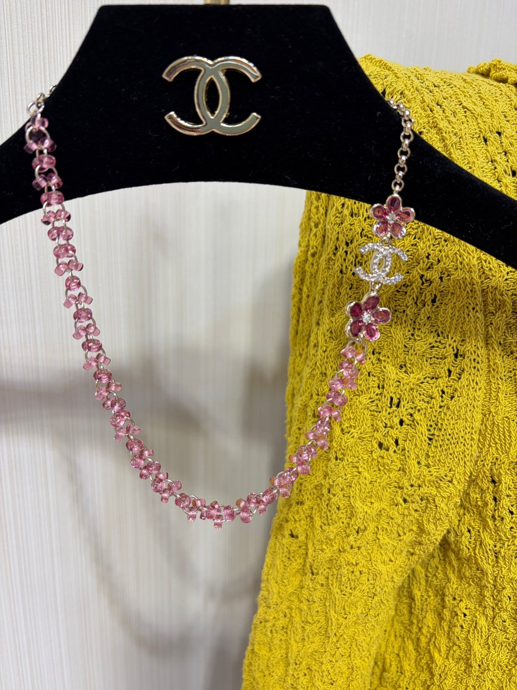 Chanel 2026 Double C Pink Acrylic Flower Beaded Necklace
