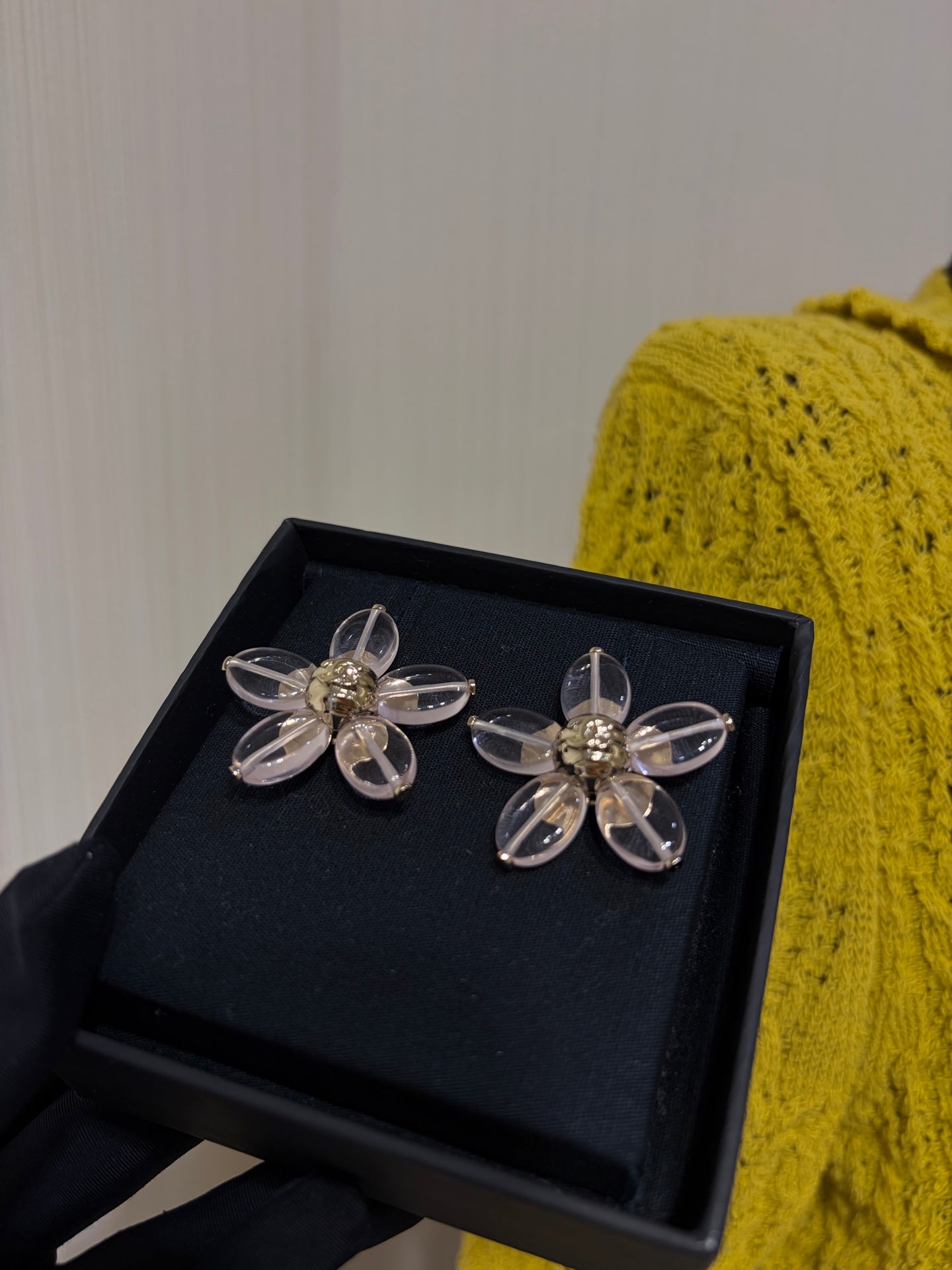 Chanel 2026 Gold Double C Transparent Flower Stud Earrings