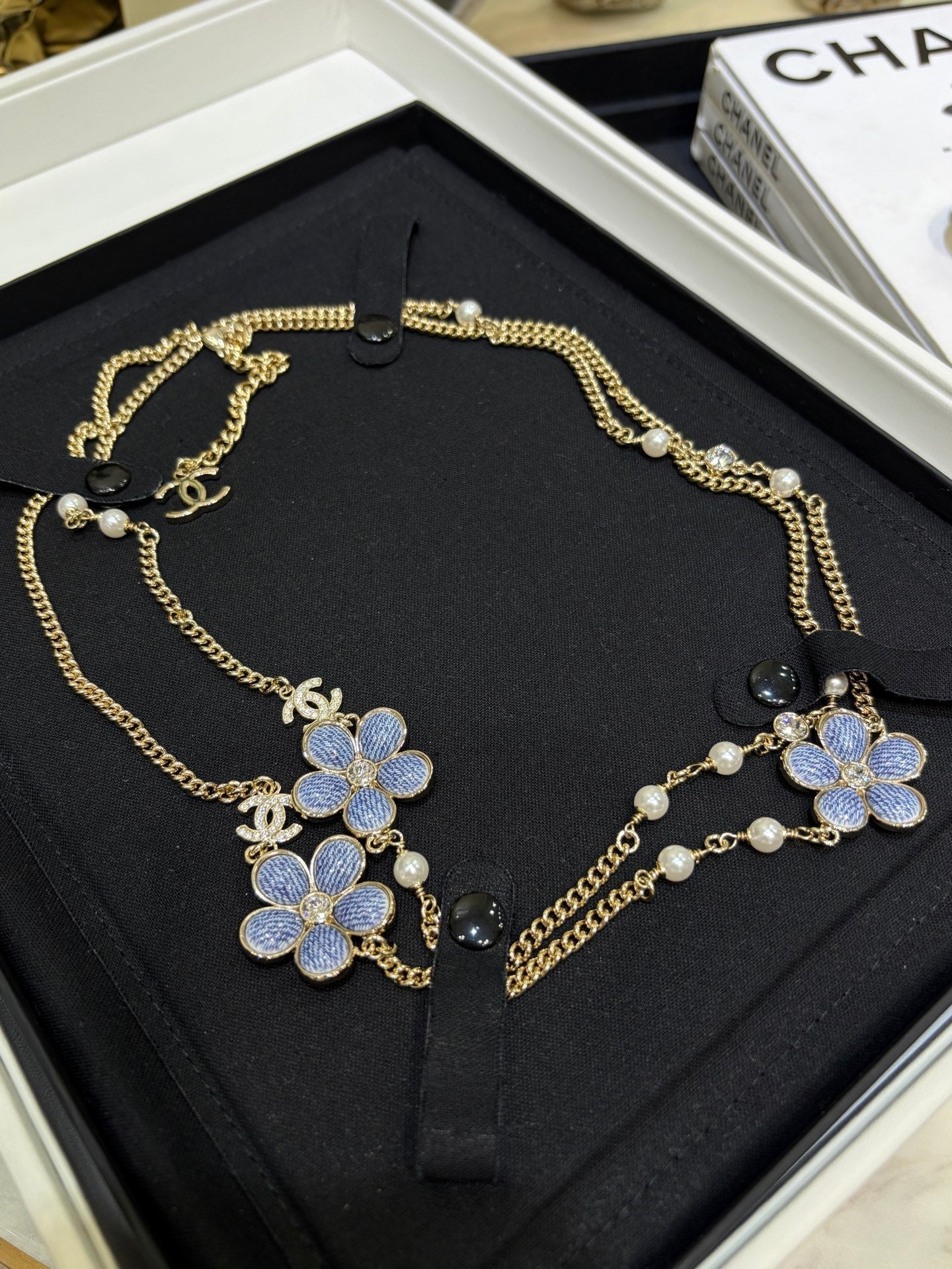 Chanel 2026 Gold Double C Denim Flower Enamel Necklace