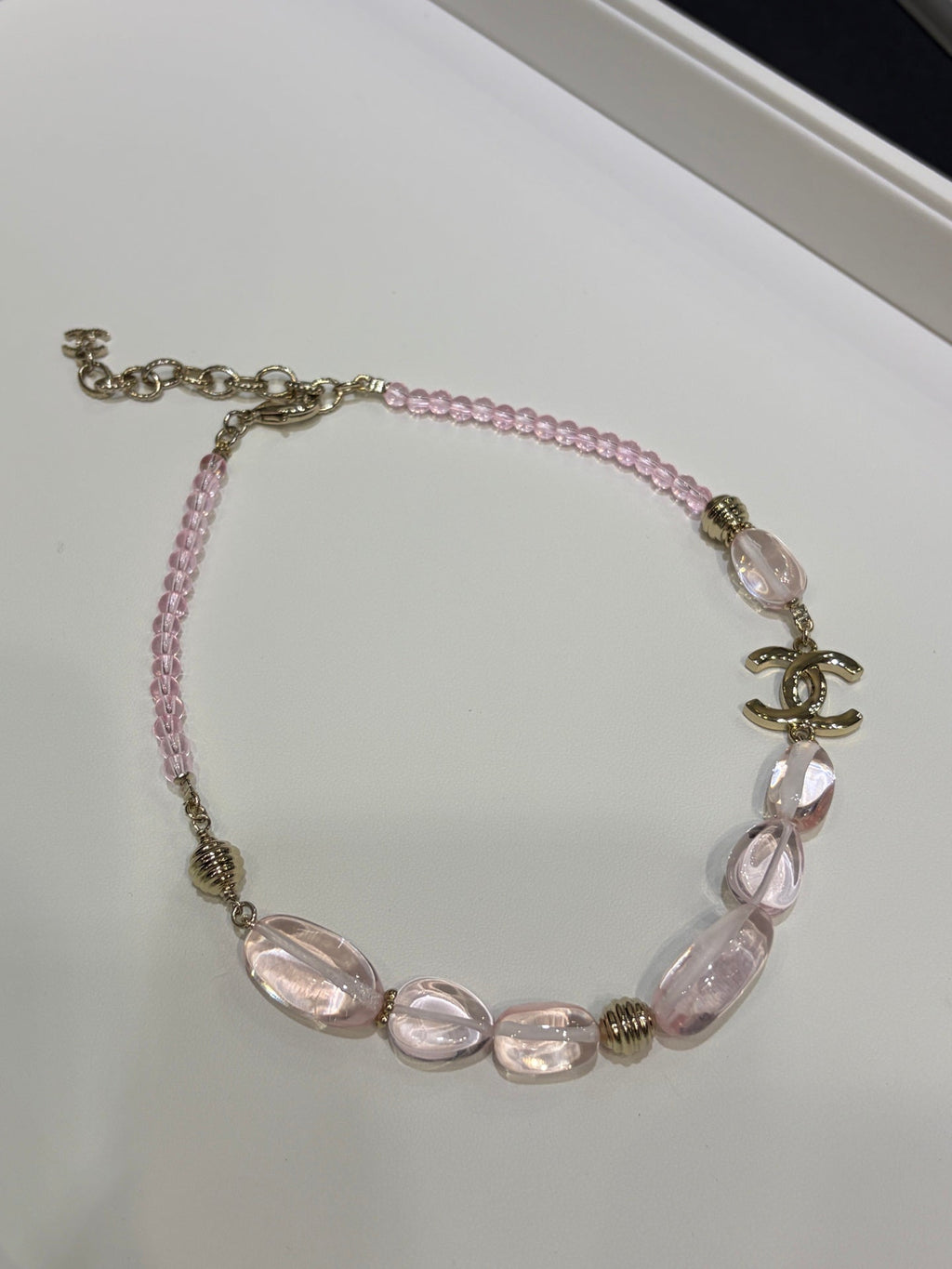 Chanel 2026 Double C Pink Acrylic Beaded Necklace