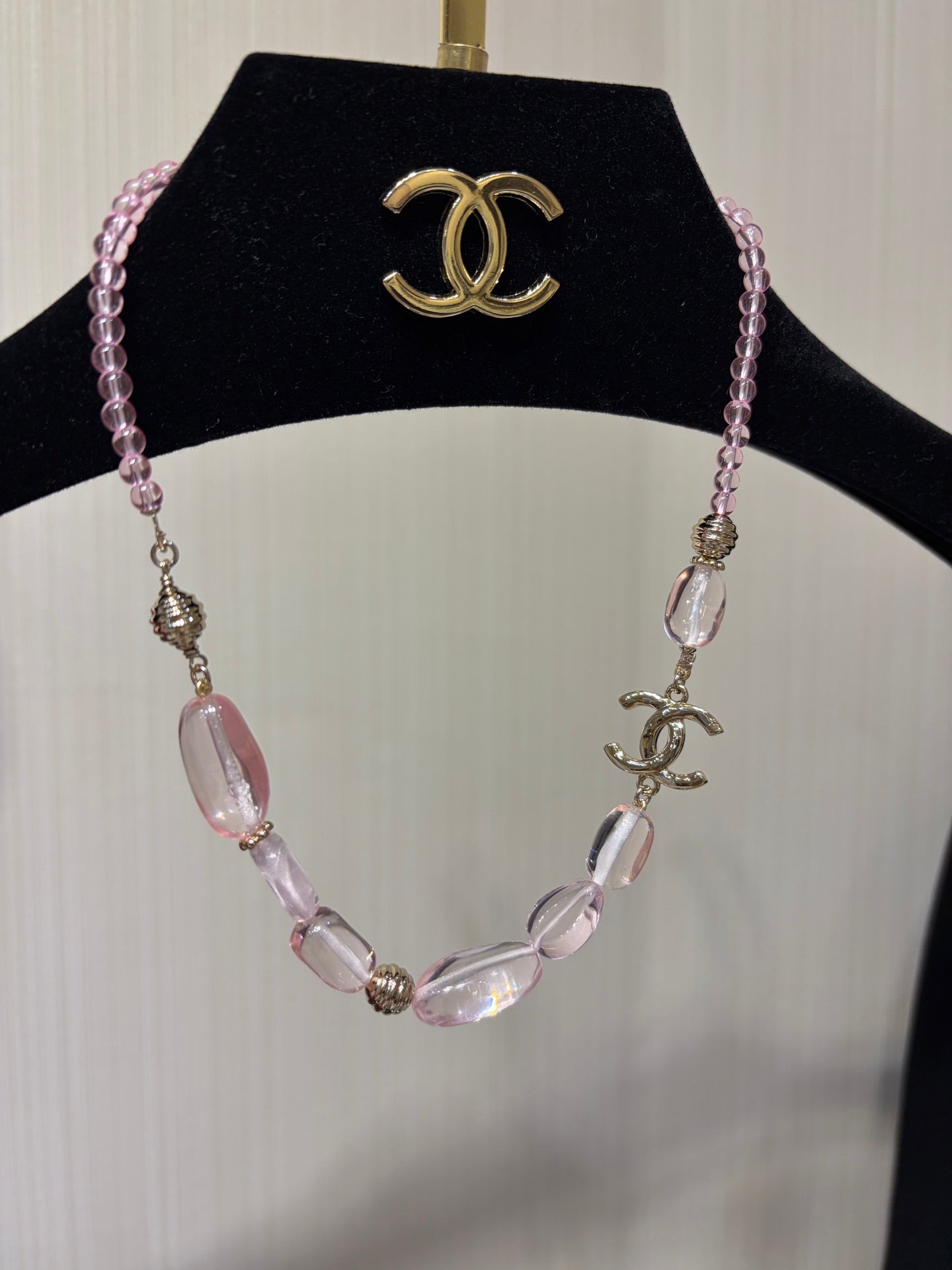 Chanel 2026 Double C Pink Acrylic Beaded Necklace