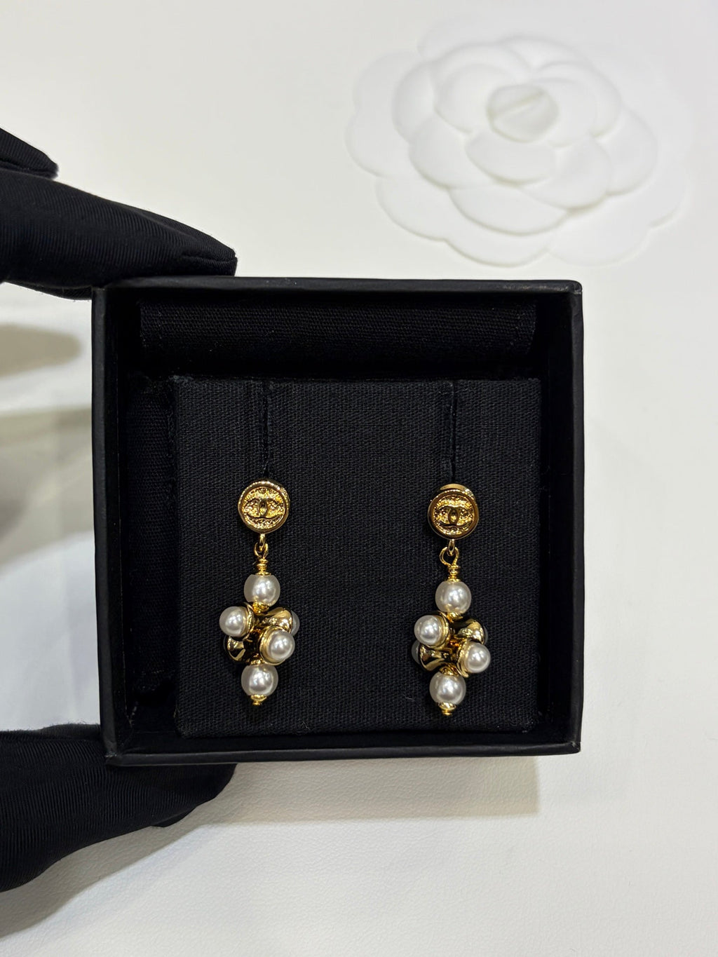 Chanel 2026 Double C Gold Bean Pearl Grape Earrings