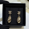 Chanel 2026 Gold Crystal Double C Metal Teardrop Earrings