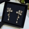 Chanel 2026 Gold Full Diamond Double C Lucky Clover Crystal Earrings