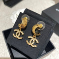 Chanel Letter Hook Gold Diamond Earrings