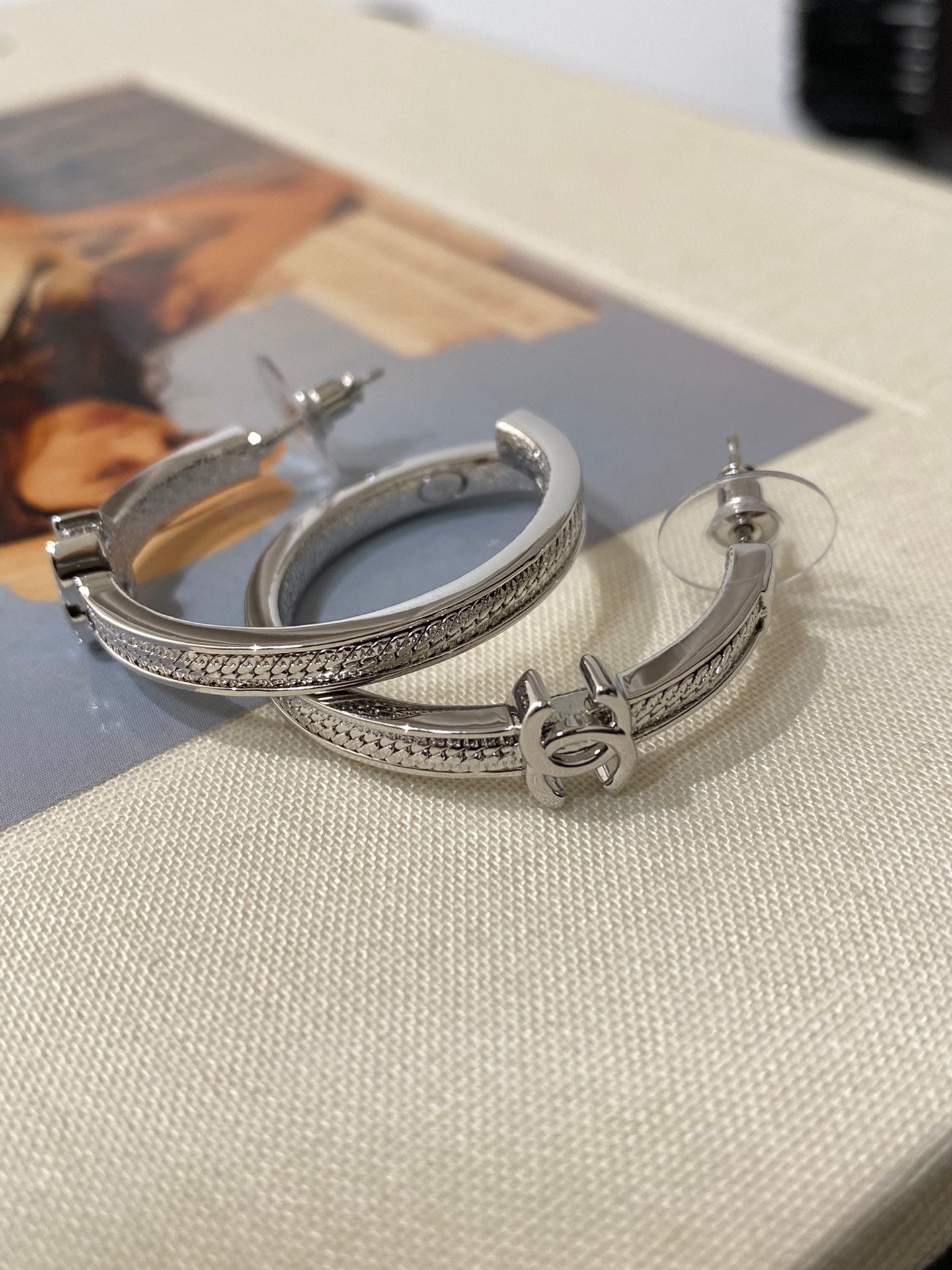 Chanel Double C Snake Bone Circular Hoop Earrings