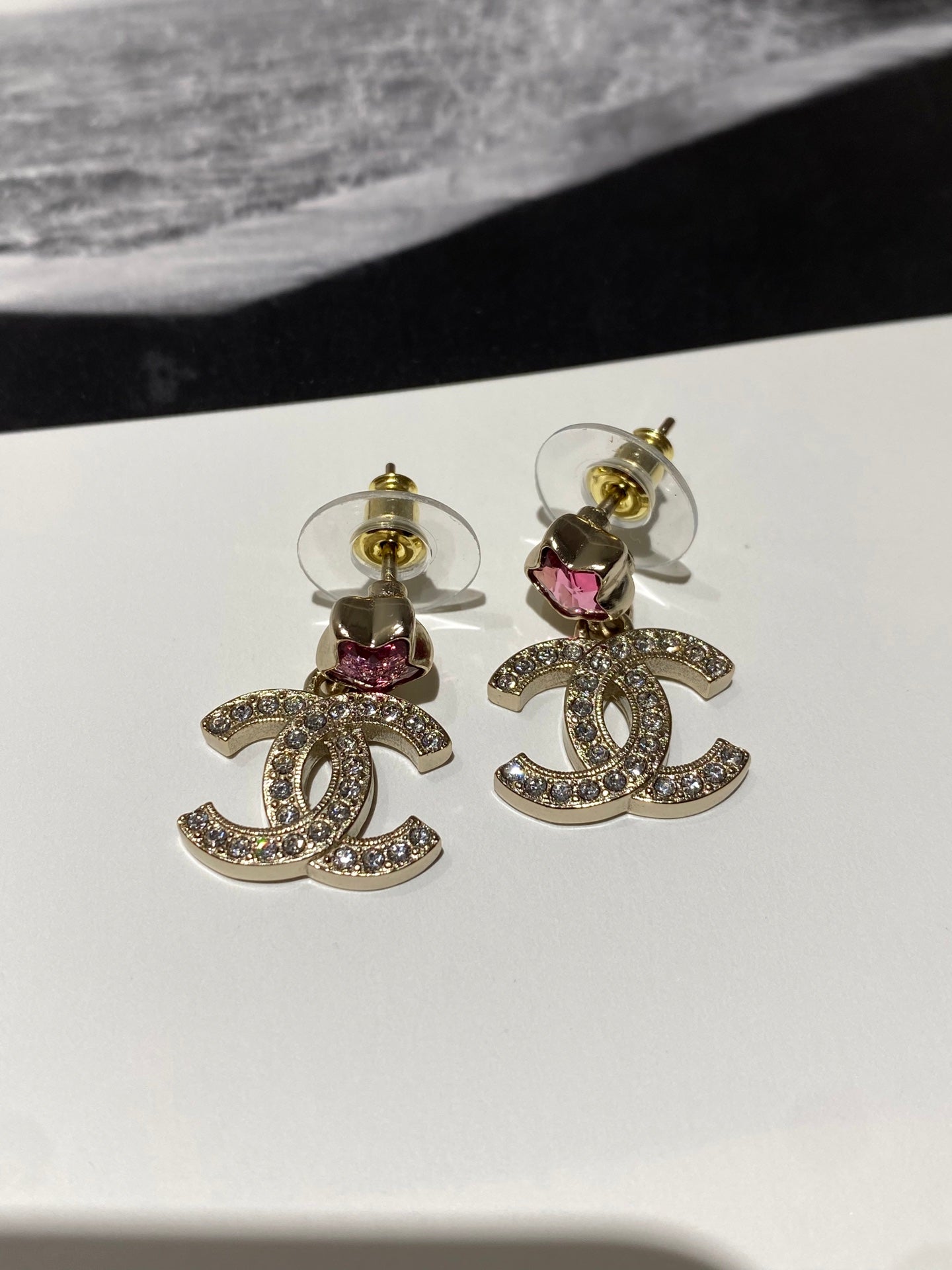 Chanel Pink Star Gold Diamond Earrings
