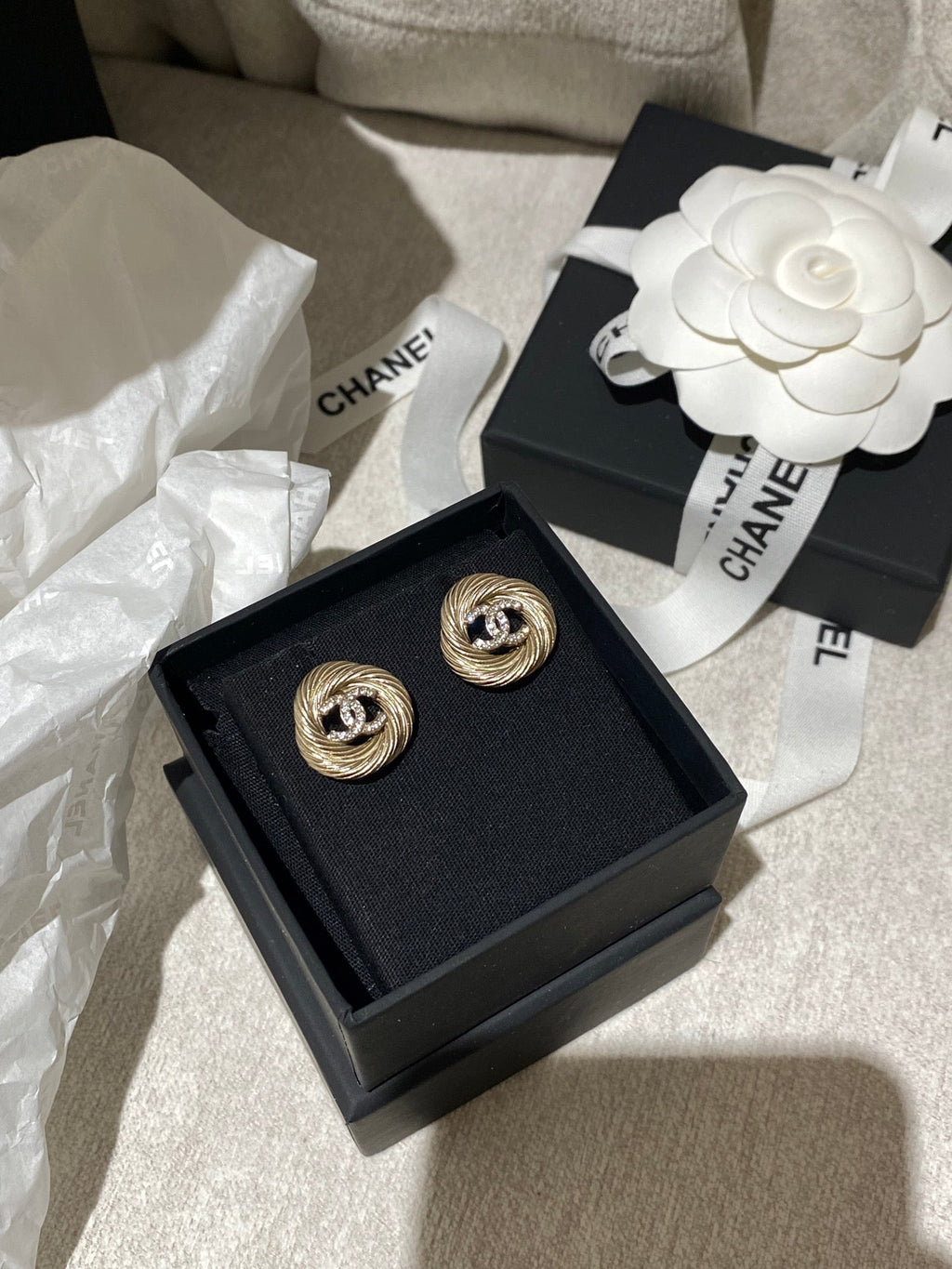 Chanel Twist Gold Diamond Double C Earrings