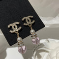 Chanel Pink Crystal Gold Pearl Earrings