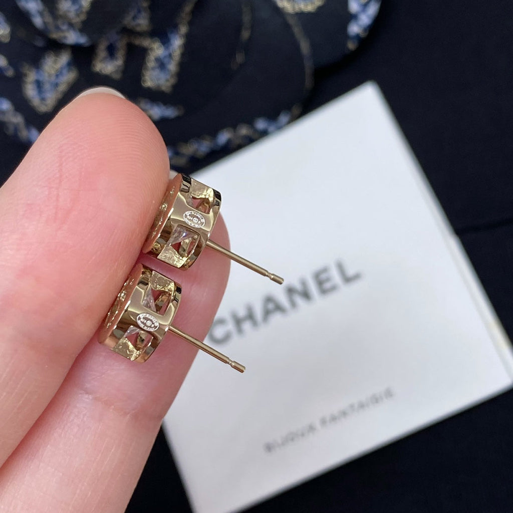 Chanel Little Gold Diamond Rhinestone Earrings