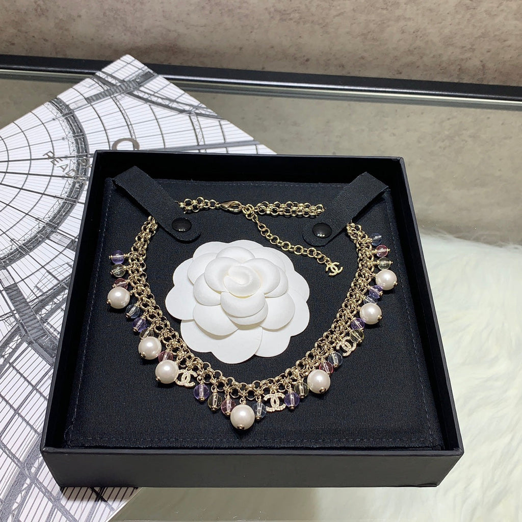 Chanel 2026 Colored Crystal Pearl Double C Necklace