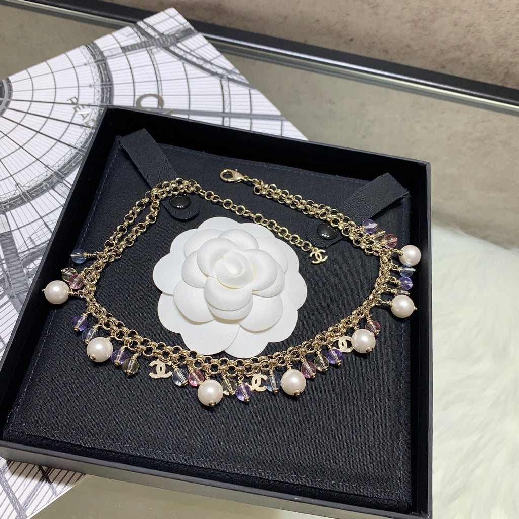 Chanel 2026 Colored Crystal Pearl Double C Necklace