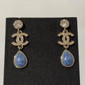 Chanel 2026 Light Gold Round Diamond Double C Teardrop Pendant Denim Earrings