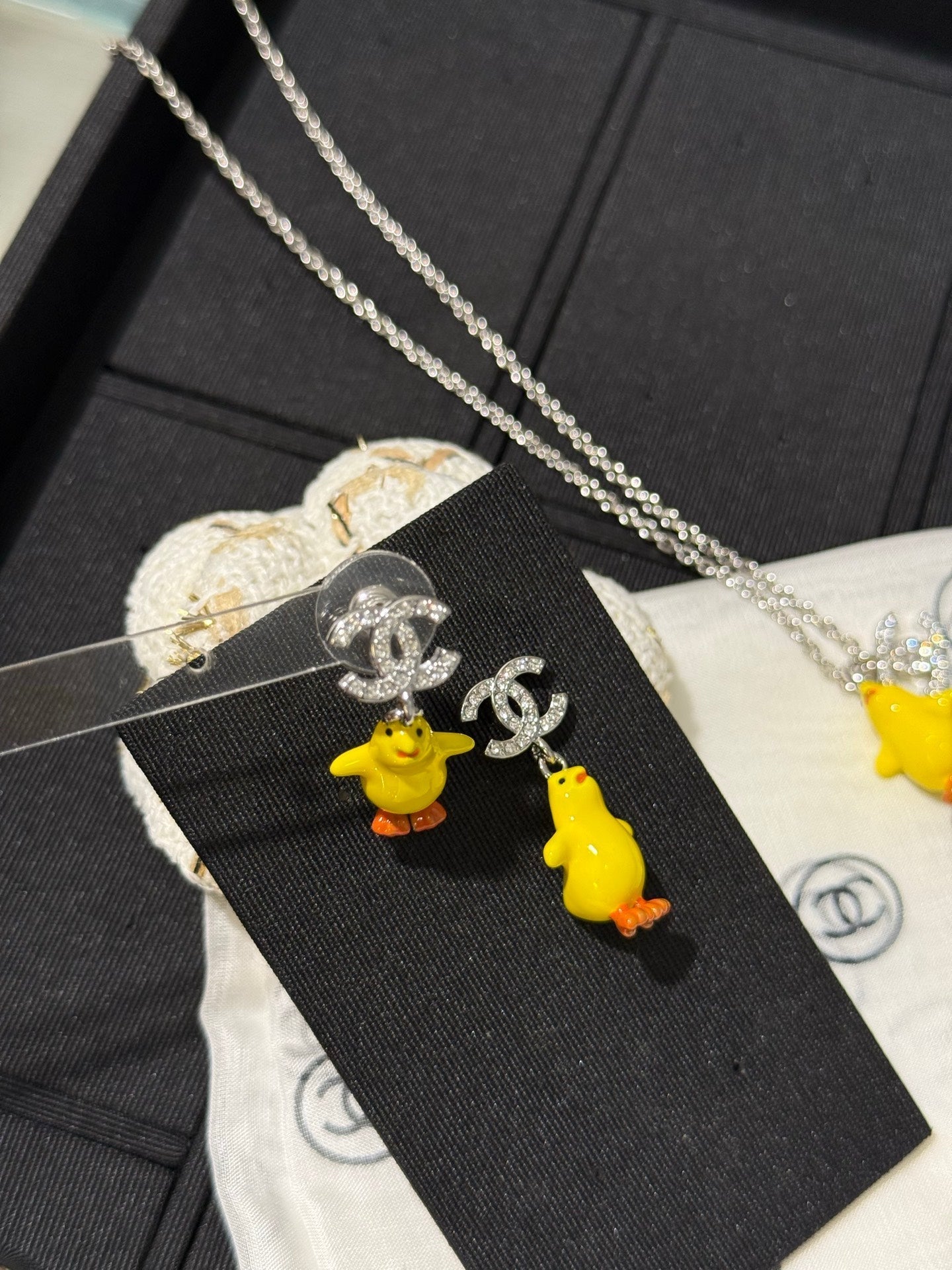 Chanel 2026 Full Diamond Double C Little Yellow Chick Earrings