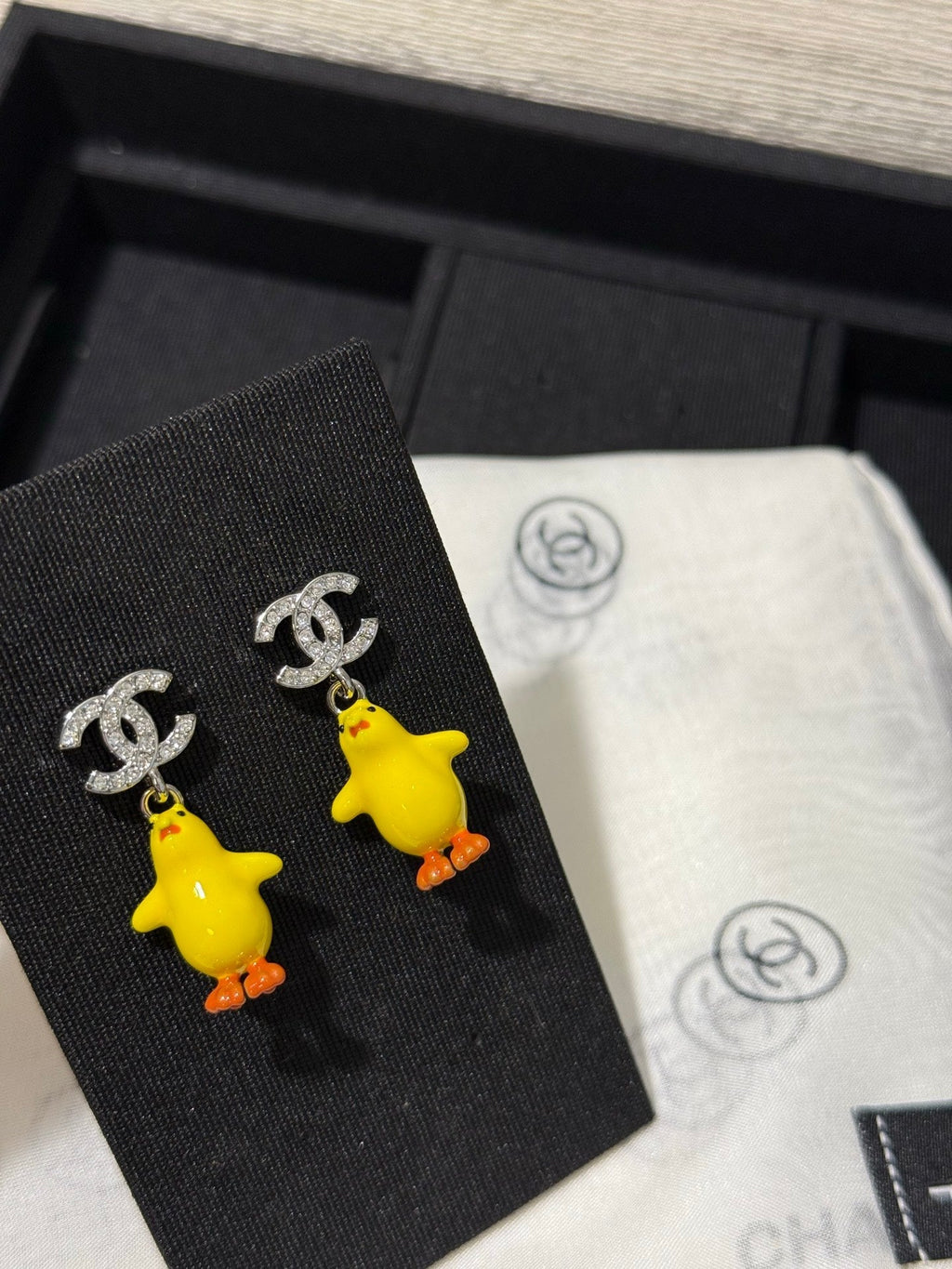 Chanel 2026 Full Diamond Double C Little Yellow Chick Earrings