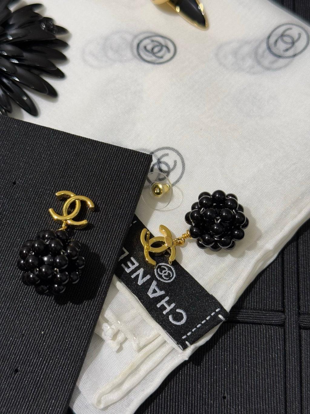 Chanel 2026 Gold Double C Small Black Ball Earrings