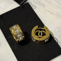 Chanel 2026 White Square Diamond Gold Double C Hoop Earrings Stud Earrings