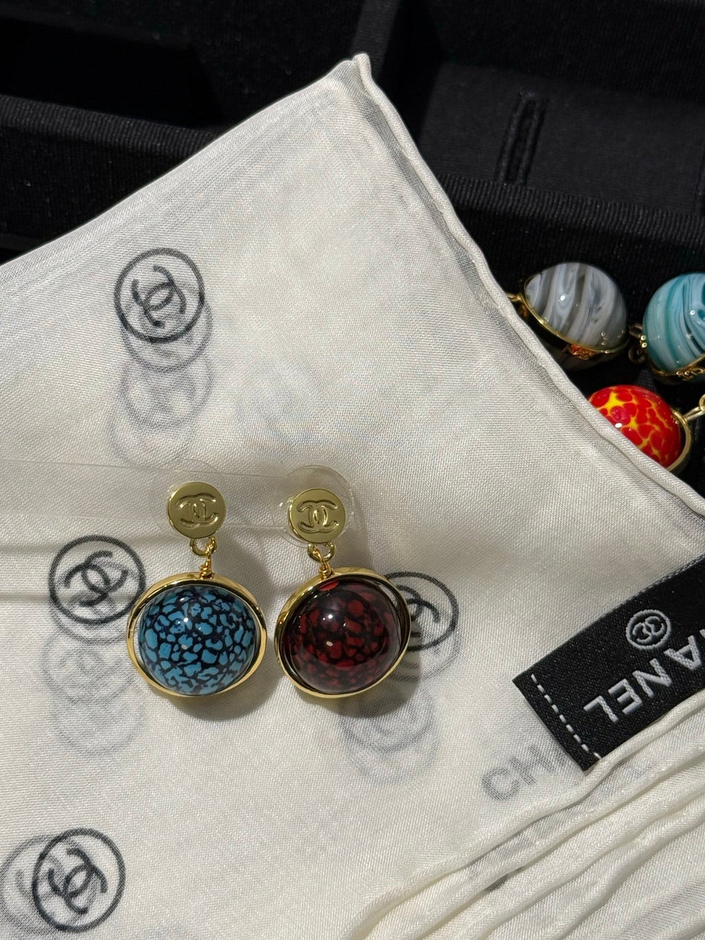 Chanel 2026 Colorful Gilded Sphere Planet Gold Bean Double C Earrings