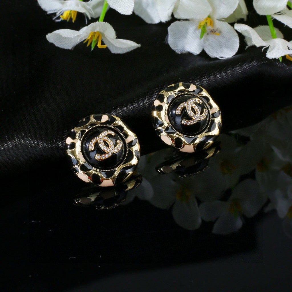 Chanel Enamel Black Gold Earrings