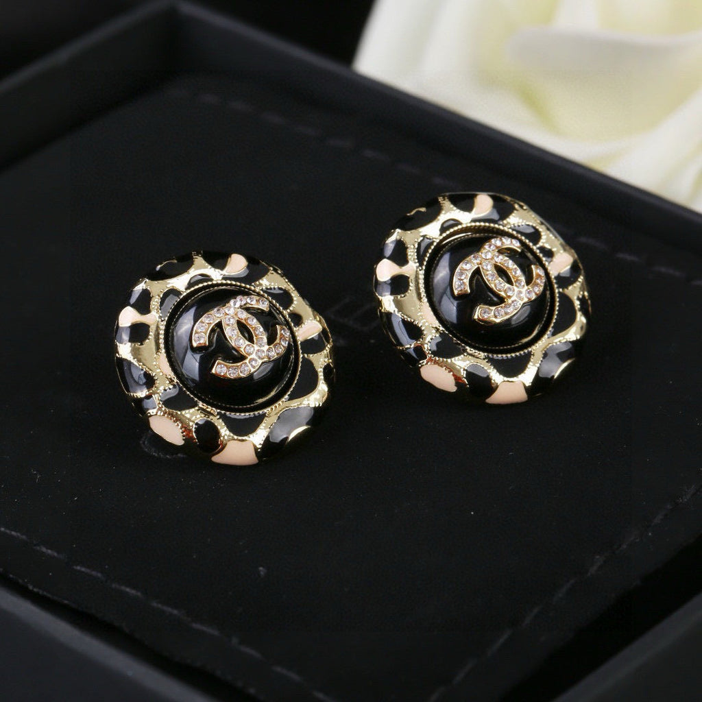 Chanel Enamel Black Gold Earrings