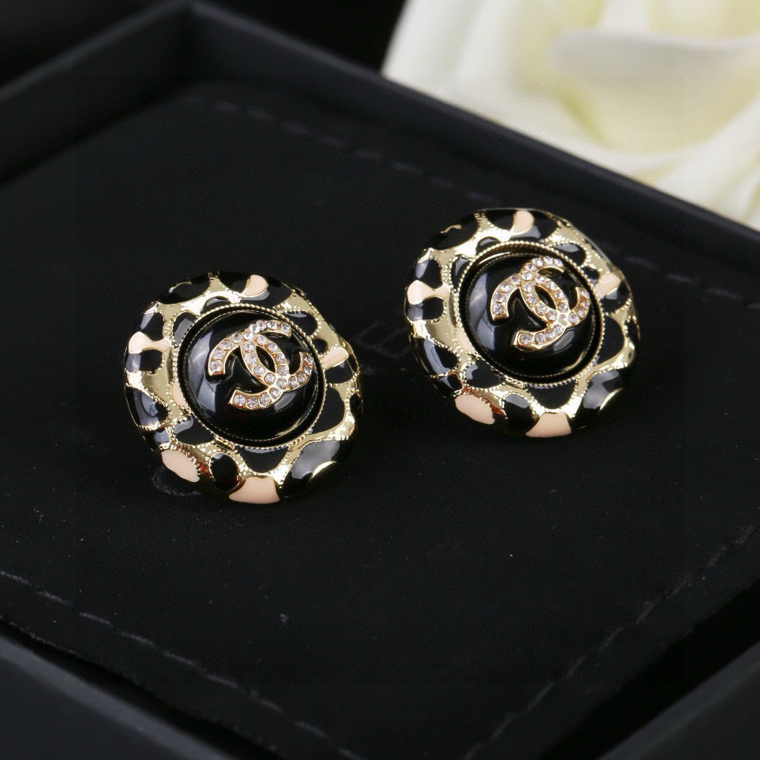 Chanel Enamel Black Gold Earrings