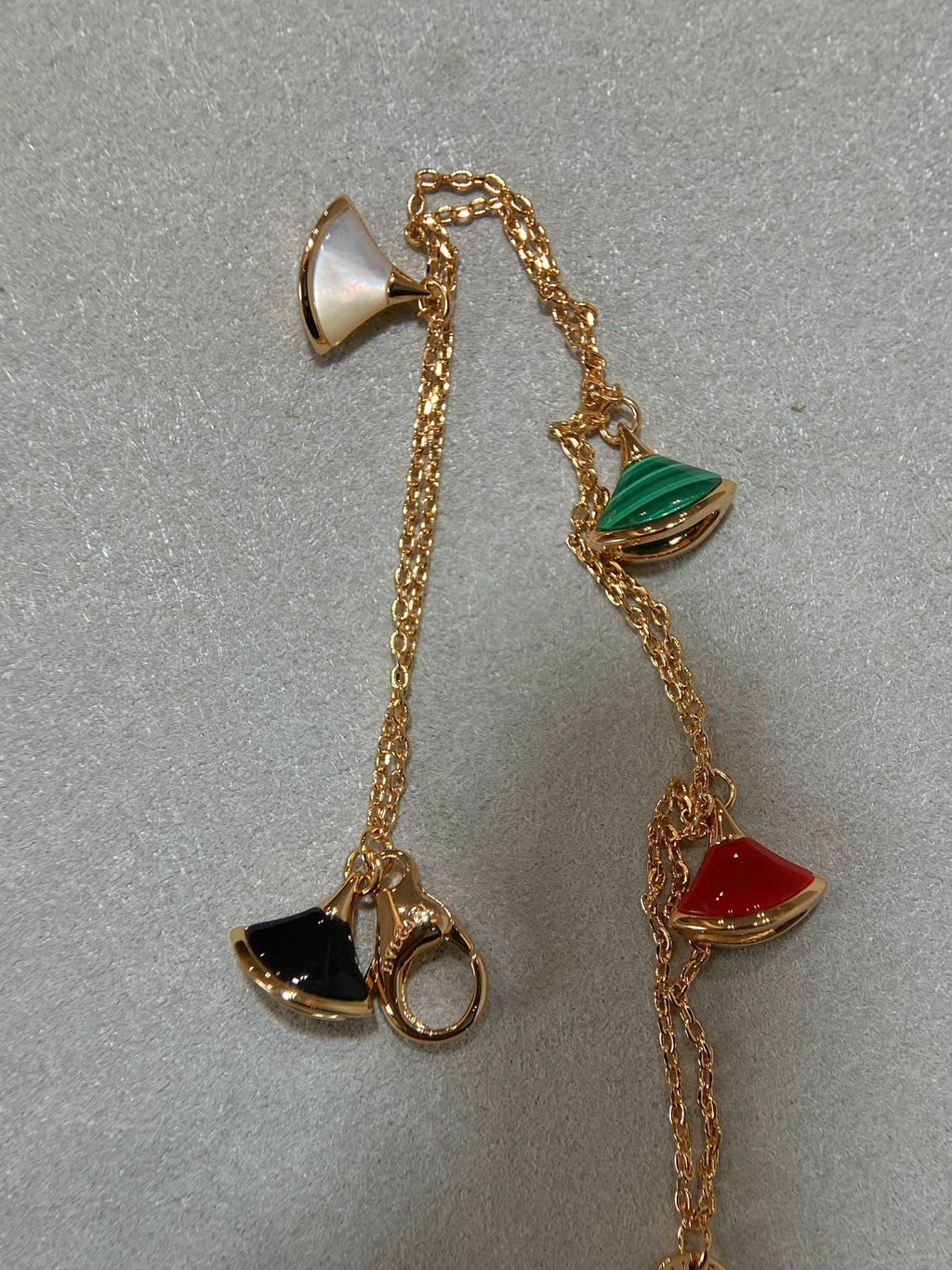BVLGARI BVL 4 MOTIF MOP GOLD DOUBLE CHAIN BRACELET