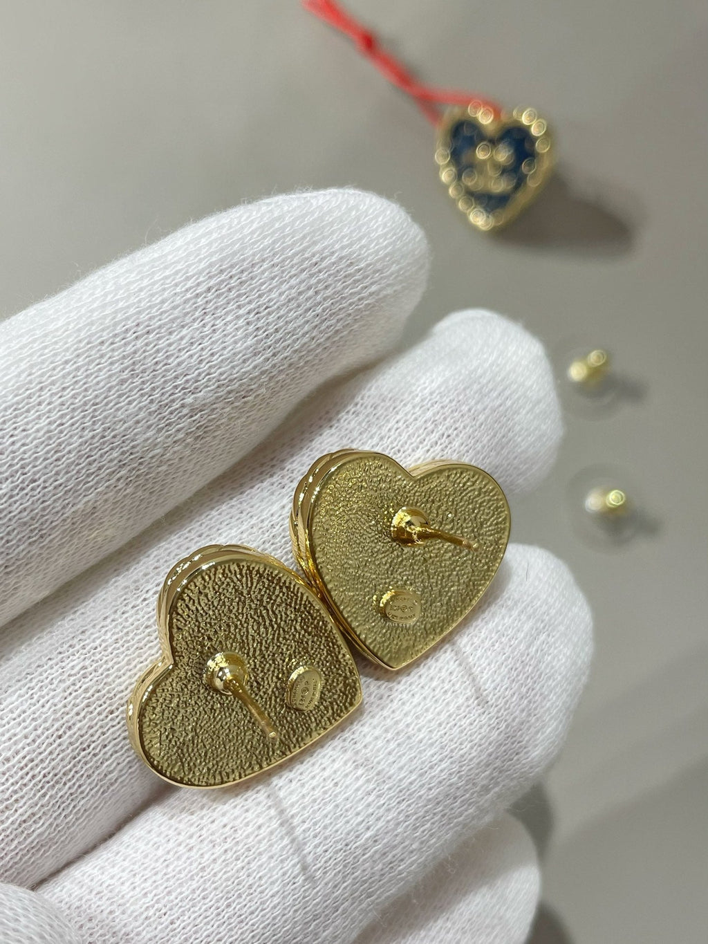 Chanel 24P Heart Blue Denim Stud Earrings