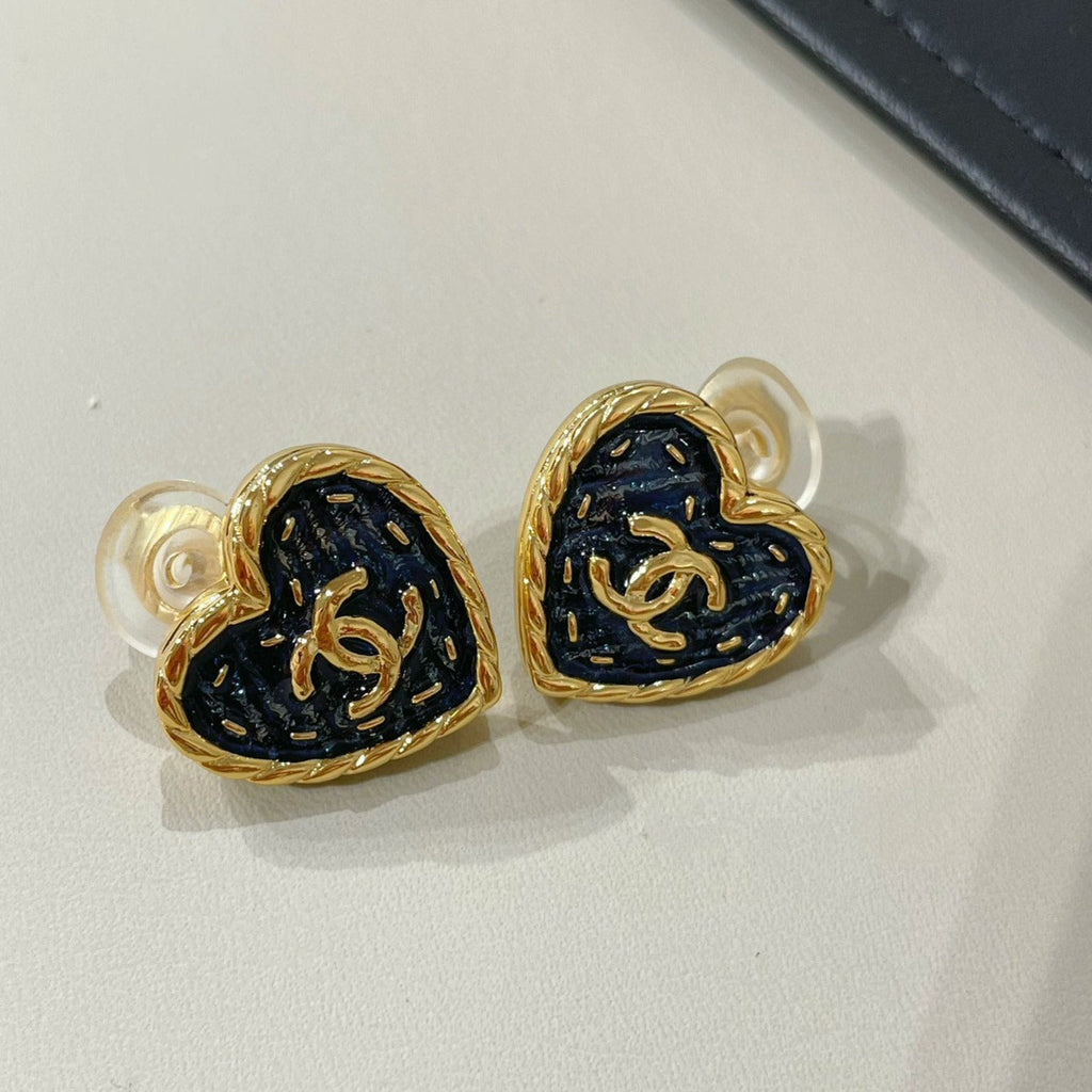 Chanel 24P Heart Blue Earrings French Clip