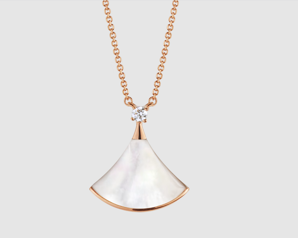 BVLGARI DREAM NECKLACE WHITE MOP PINK GOLD 1 DIAMOND