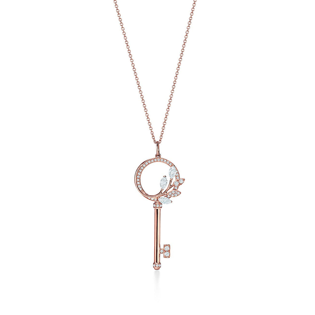 TIFFANY VICTORIA  DIAMOND PINK GOLD VINE CIRCLE KEY NECKLACE
