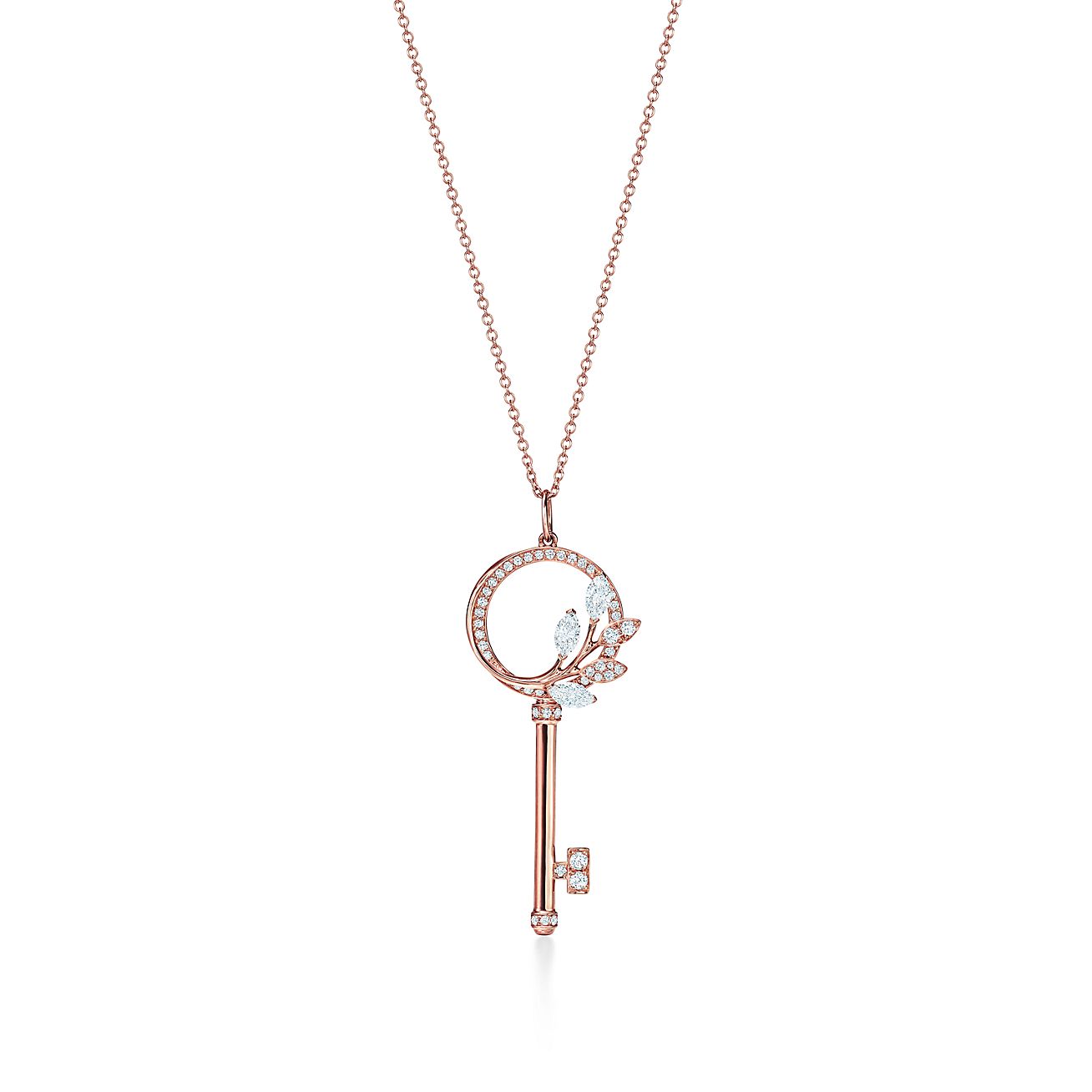 TIFFANY VICTORIA  DIAMOND PINK GOLD VINE CIRCLE KEY NECKLACE