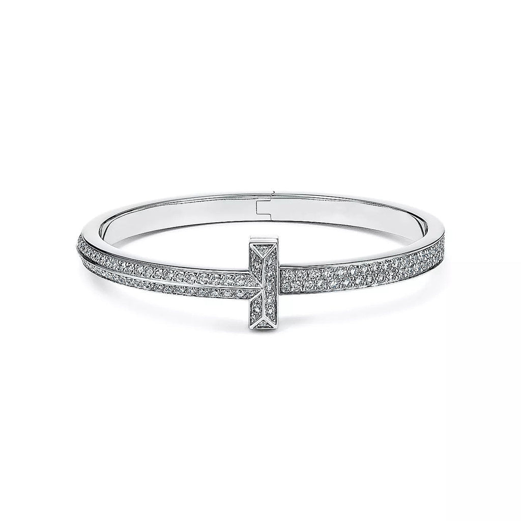 TIFFANY WIDE DIAMONDS HINGED BANGLE SILVER