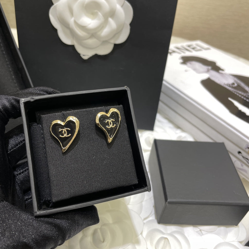 Chanel Double C Gold Love Heart Earrings