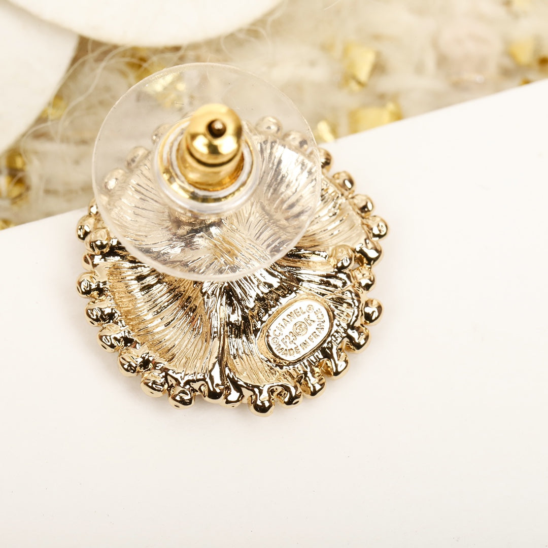 Chanel Double C Small Camellia Gold Earrings