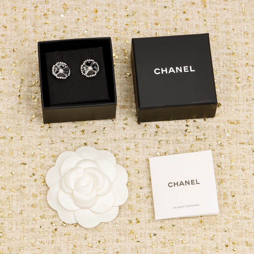 Chanel Double C Small Camellia Gold Earrings
