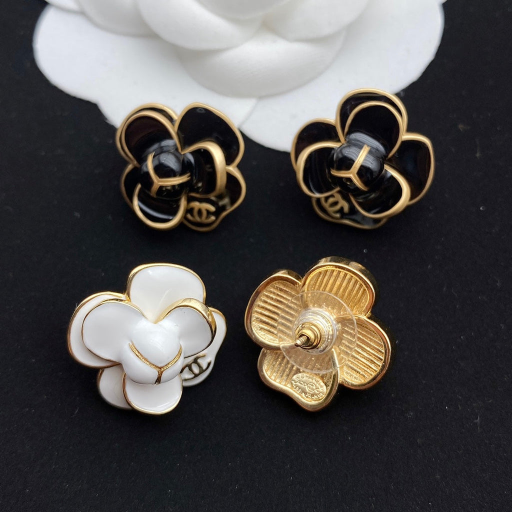 Chanel Double C New Camellia Gold Earrings