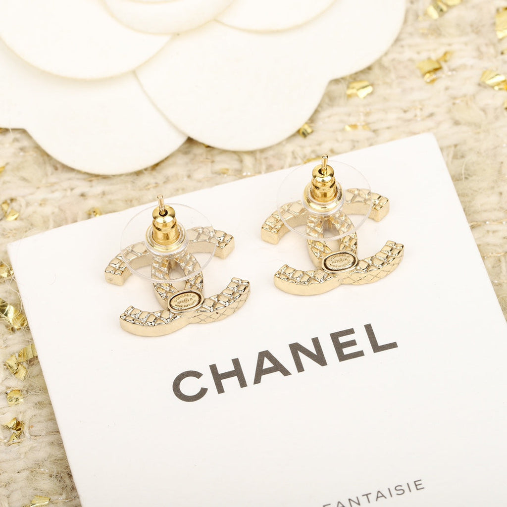 Chanel Double C Half Diamonds Gold Earrings