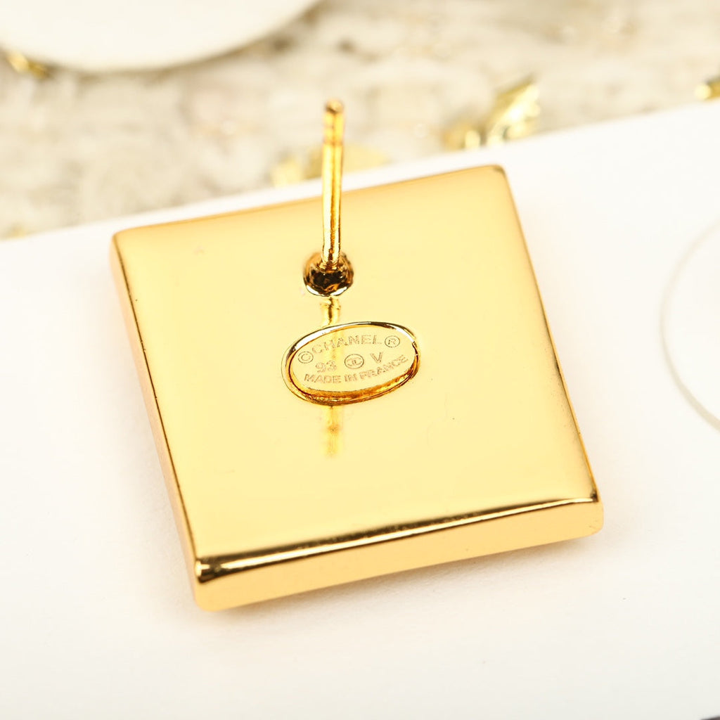 Square Chanel Gold Earrings