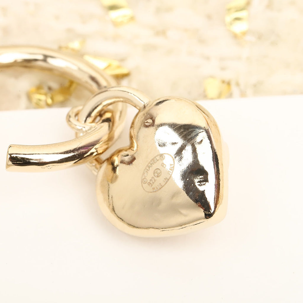 Chanel Double C Drop Heart Gold Earrings