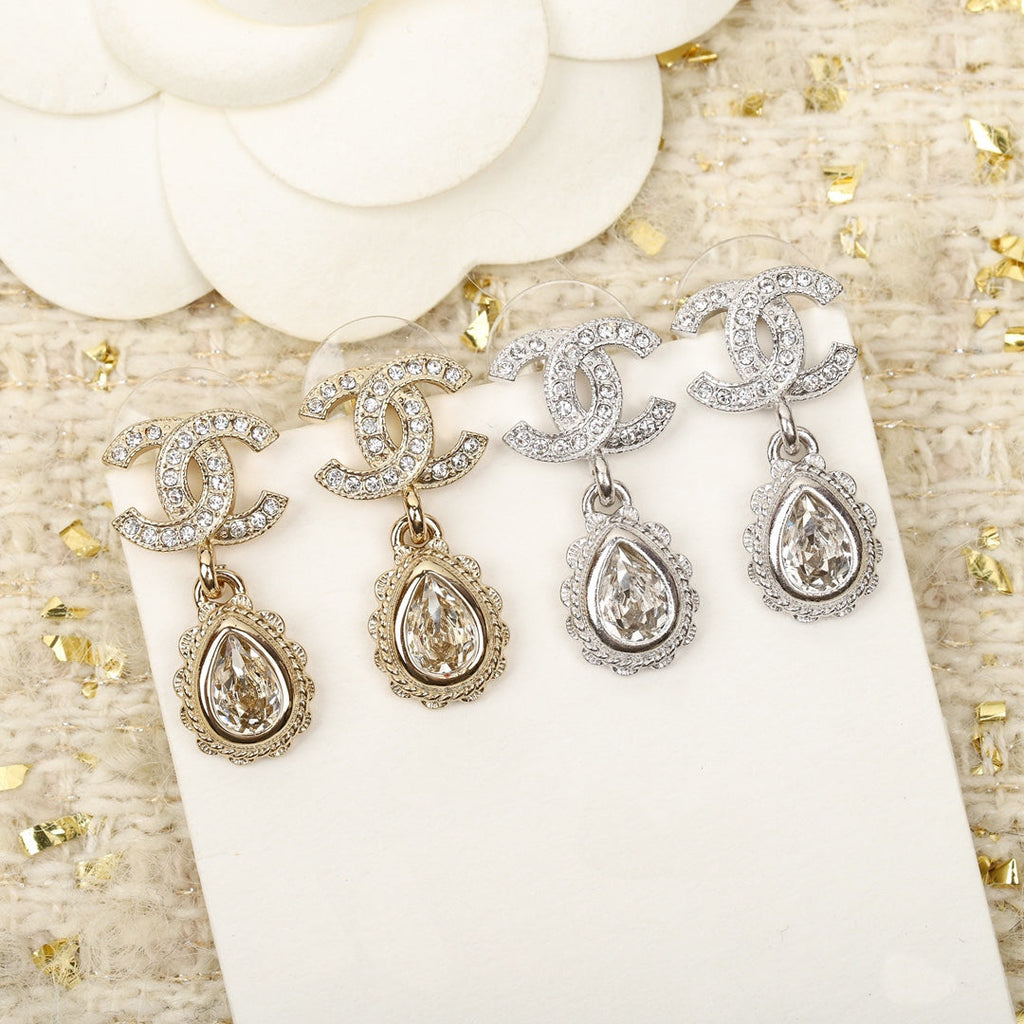 Chanel Double C Diamonds Teardrop Earrings