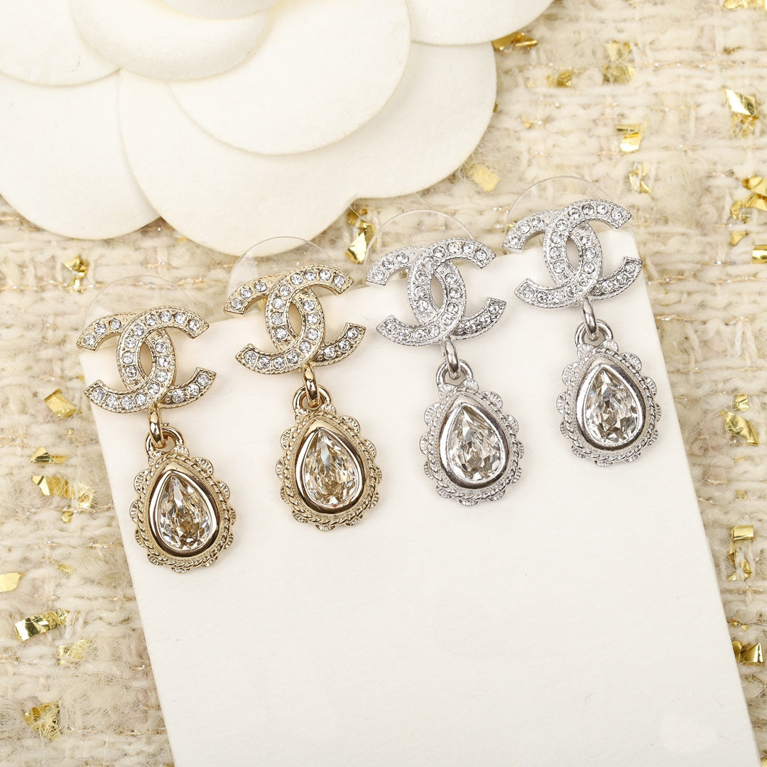Chanel Double C Diamonds Teardrop Earrings