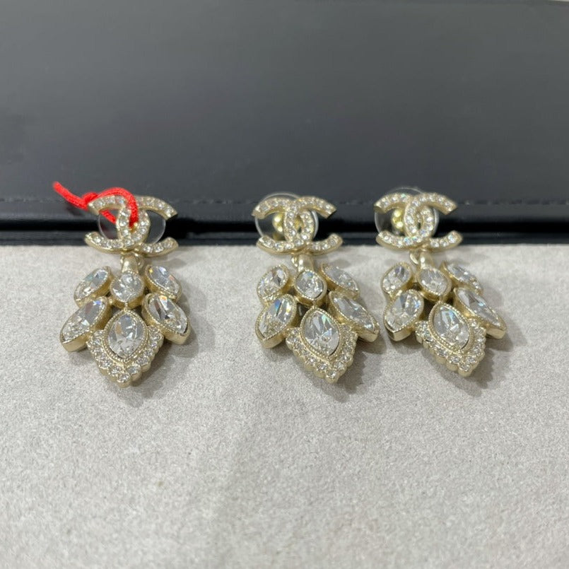Chanel Small Fragrance Wheat Gold Diamond Earrings