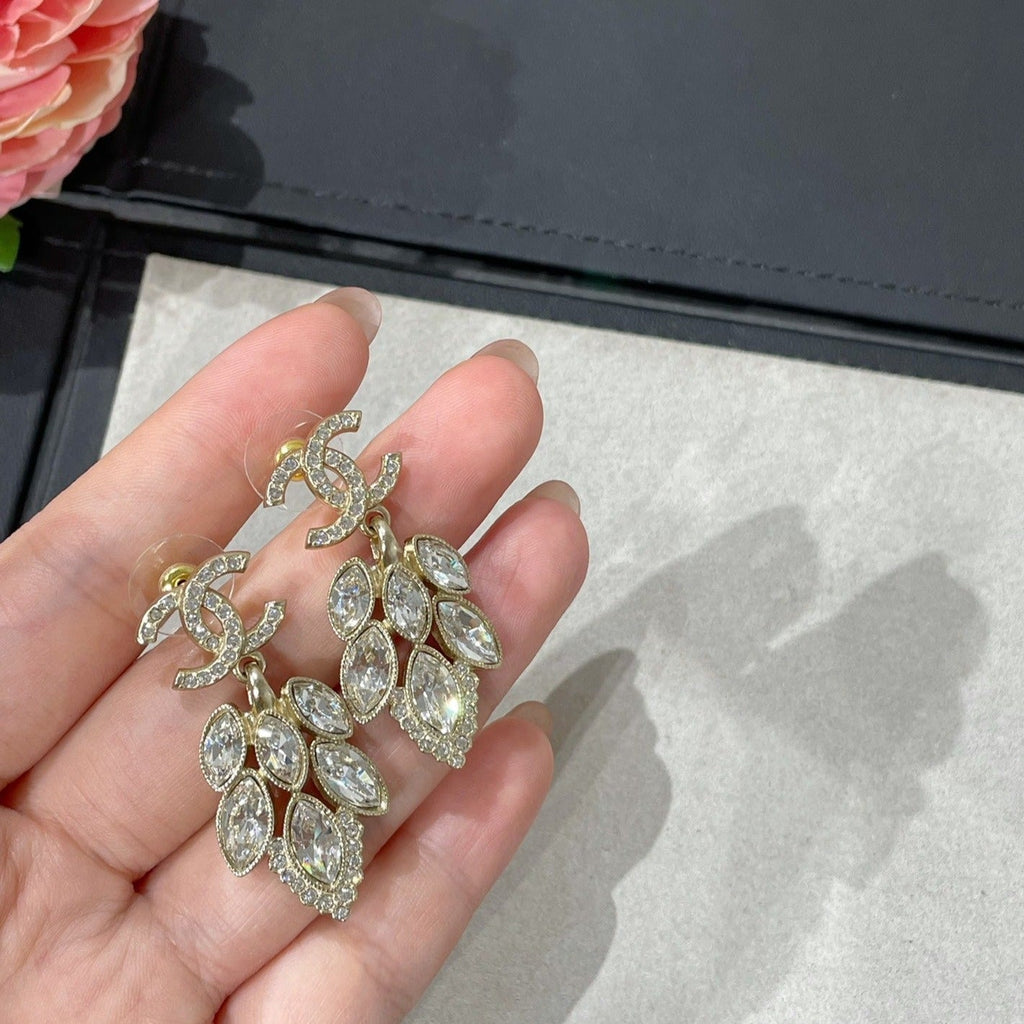 Chanel Small Fragrance Wheat Gold Diamond Earrings