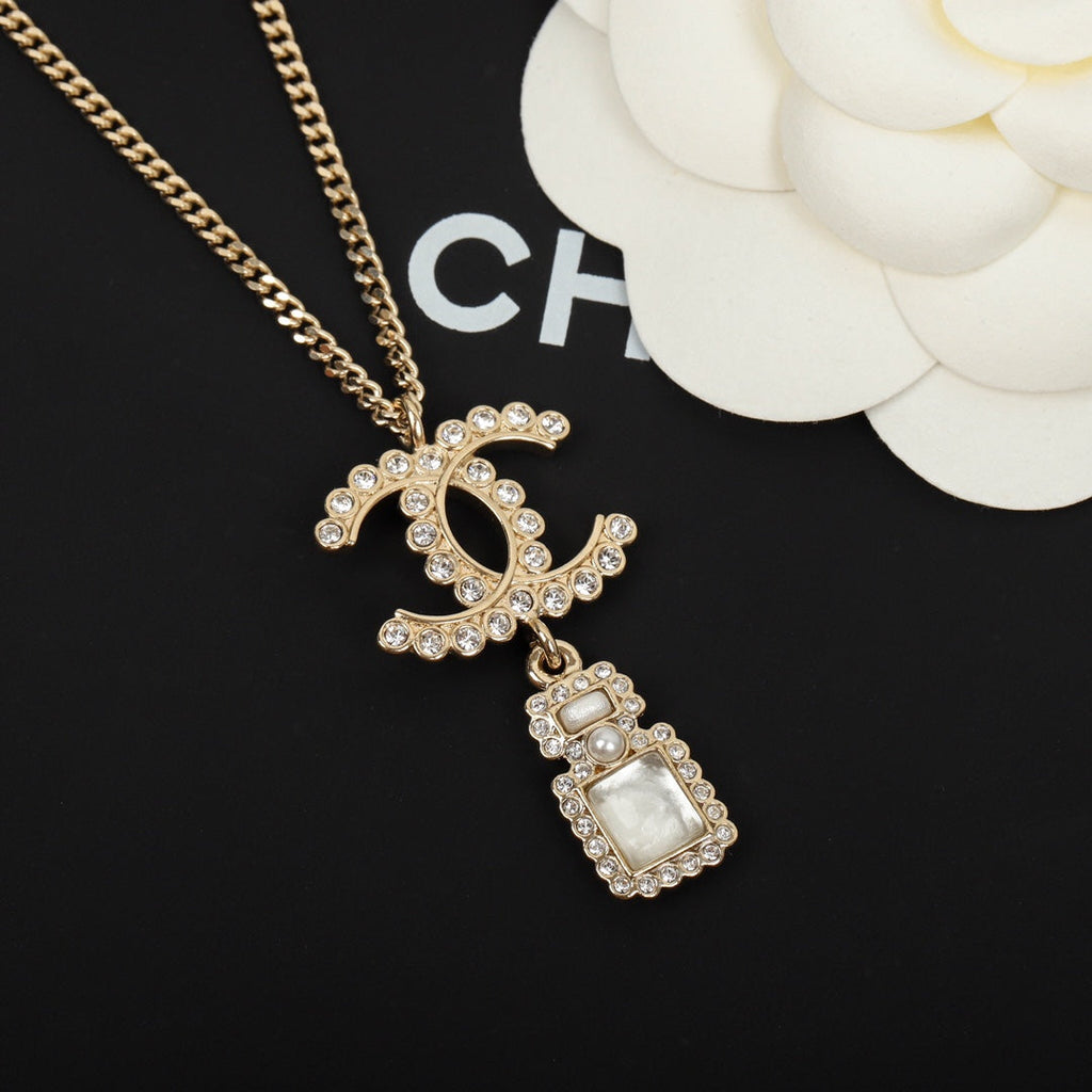 Chanel Perfume Bottle Pendant Gold Necklace
