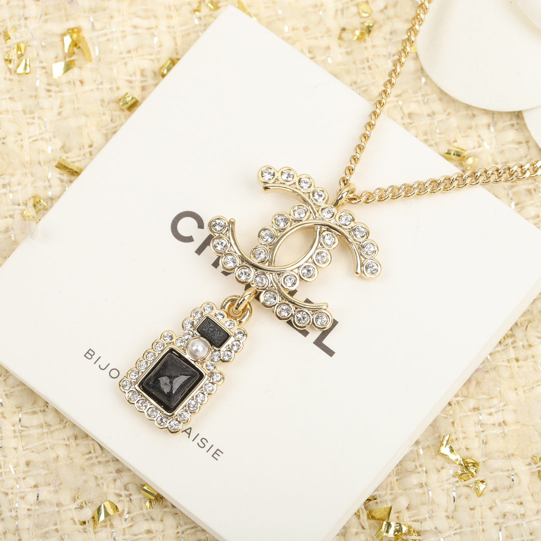 Chanel Perfume Bottle Pendant Gold Necklace